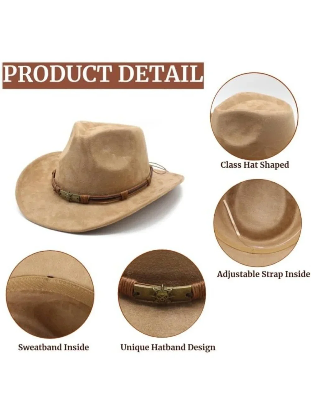 Mens Camel Buckle Outdoor Suede Western Rodeo Cowgirl Cowboy Hat